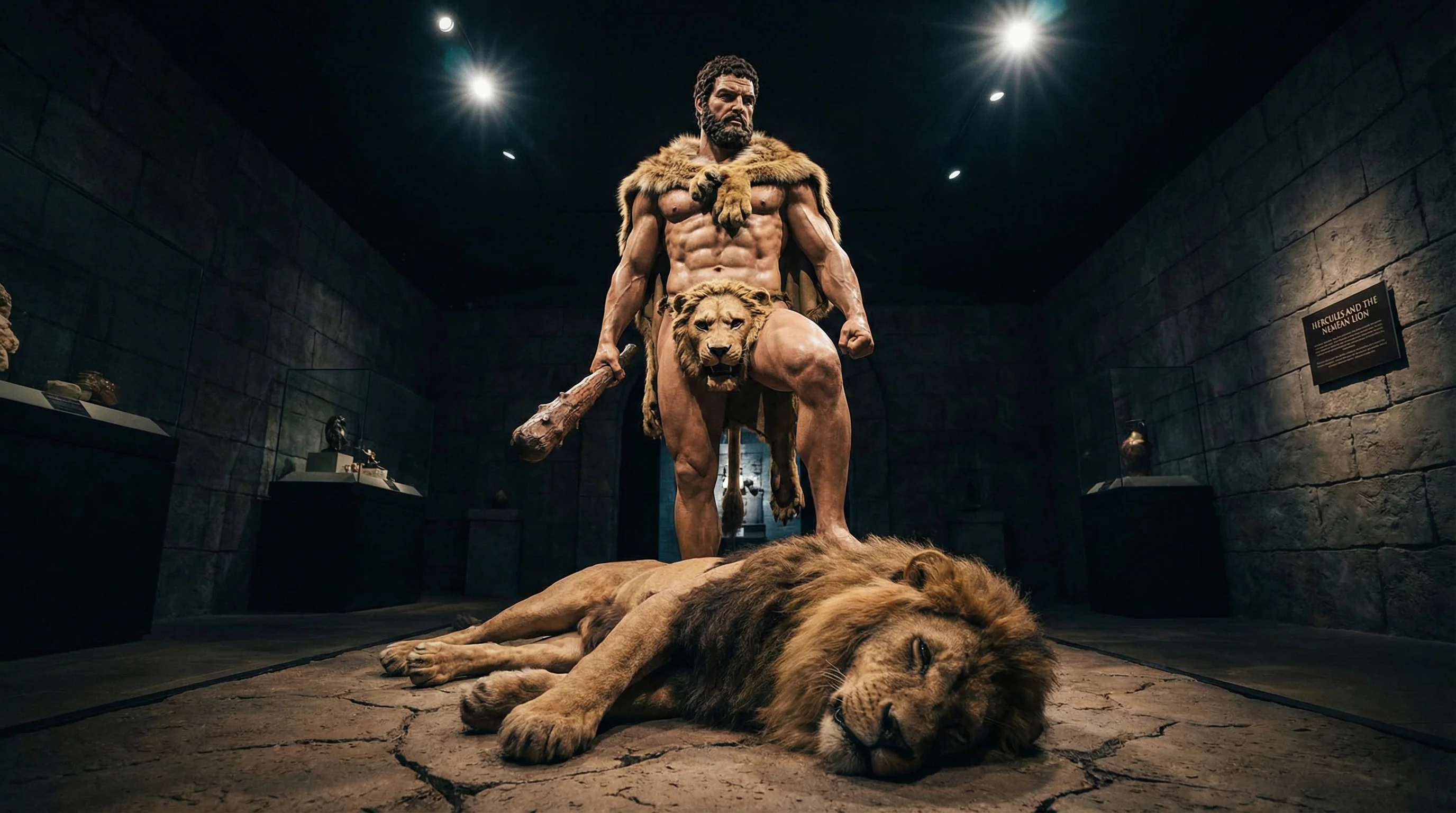 Hercules performing his twelve labors with mythological beasts