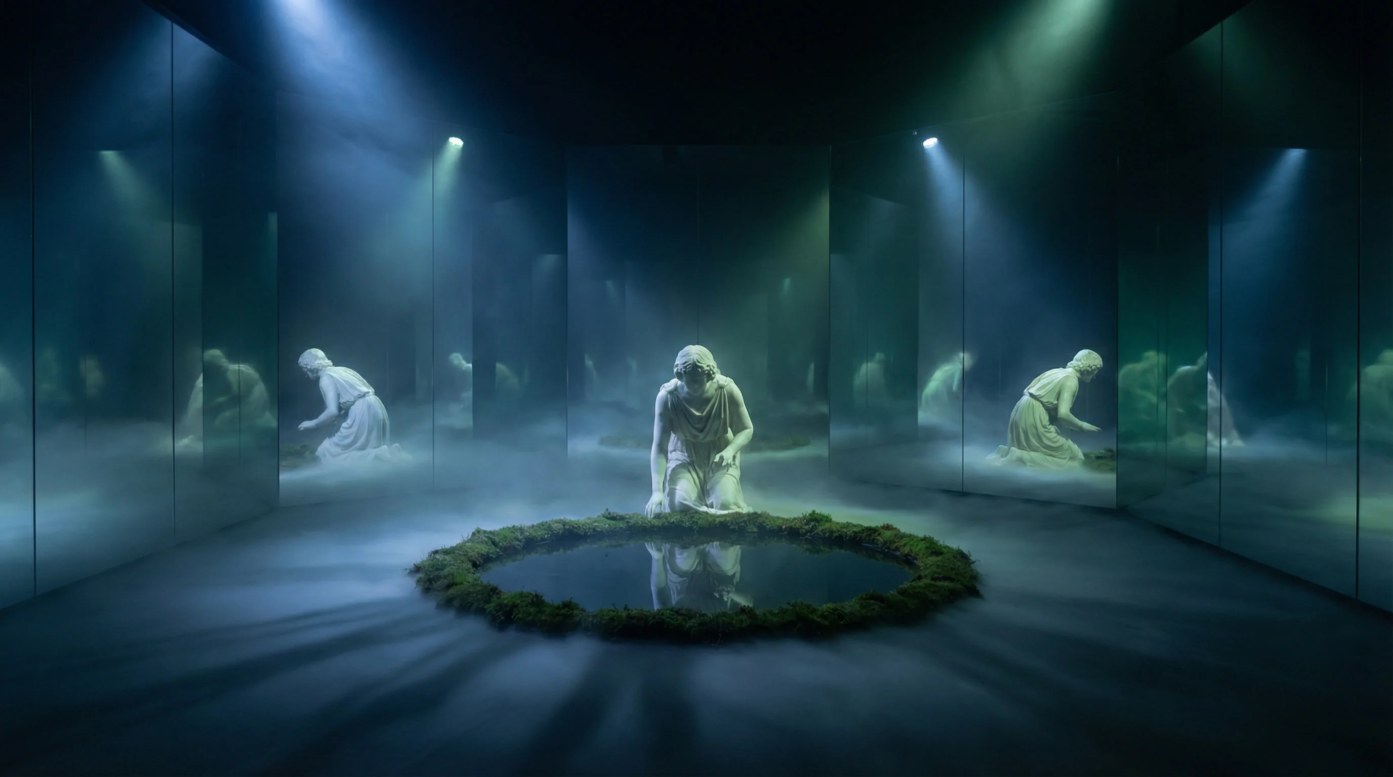 Mirror illusion room depicting the myth of Narcissus and reflection